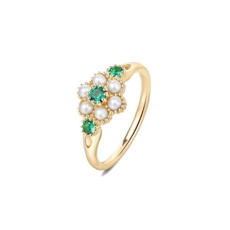 Pure Silver Pearl Zircon Inlaid Niche Retro French Ring
