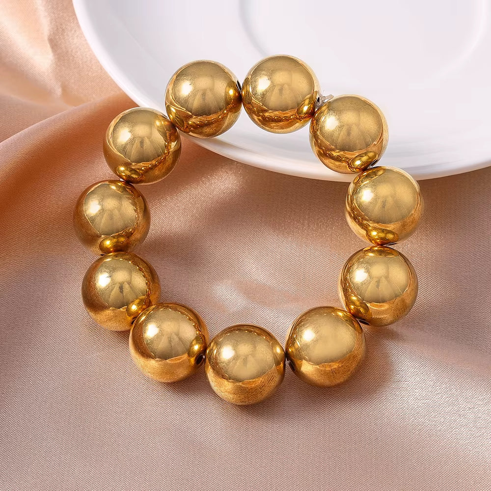 Aihua Trend Stretch Gold Sliver Color 6MM 8MM 12MM 16MM Stacked Ball Beaded Bracelet for Women Men round CCB Beads Bracelets