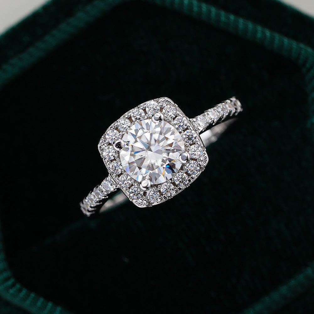 S925 Sterling Silver Plated Pt950 Gold Female 1 Karat Ring