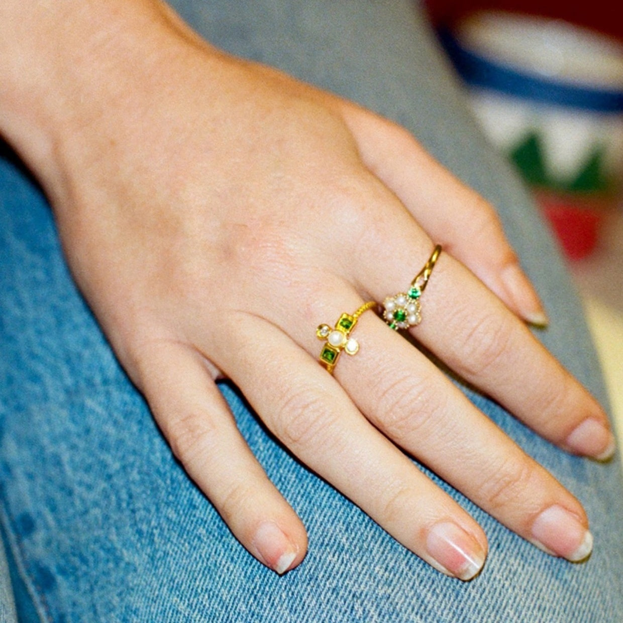 Pure Silver Pearl Zircon Inlaid Niche Retro French Ring