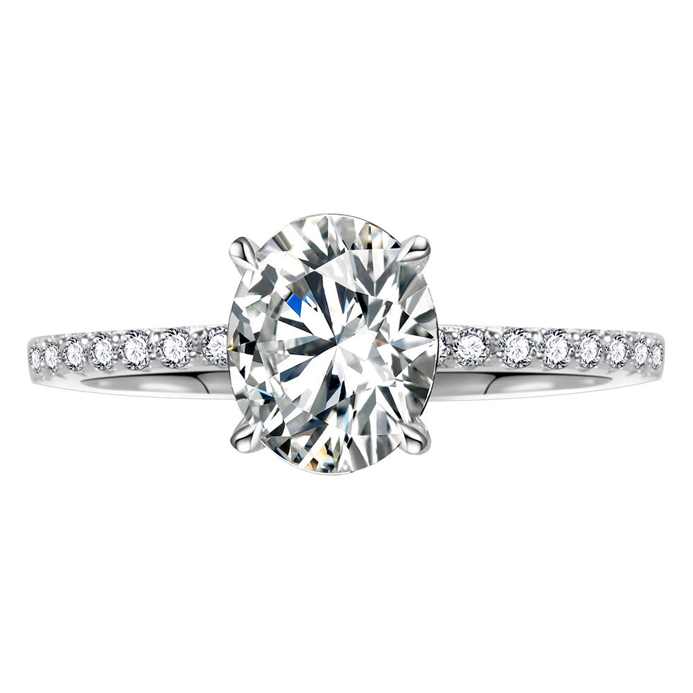 S925 Sterling Silver Egg-shaped Big Diamond Ring