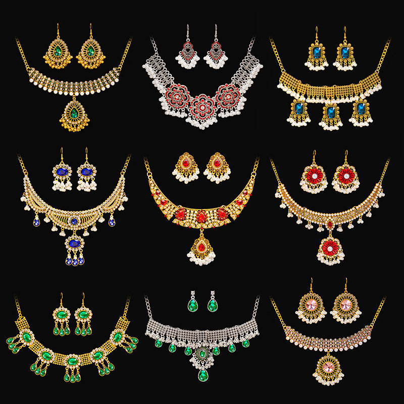 Retro Court French Pearl Water Drop Metal Necklace And Earrings Suite