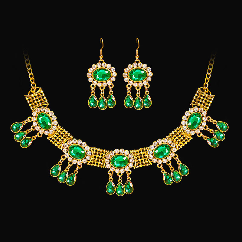 Retro Court French Pearl Water Drop Metal Necklace And Earrings Suite