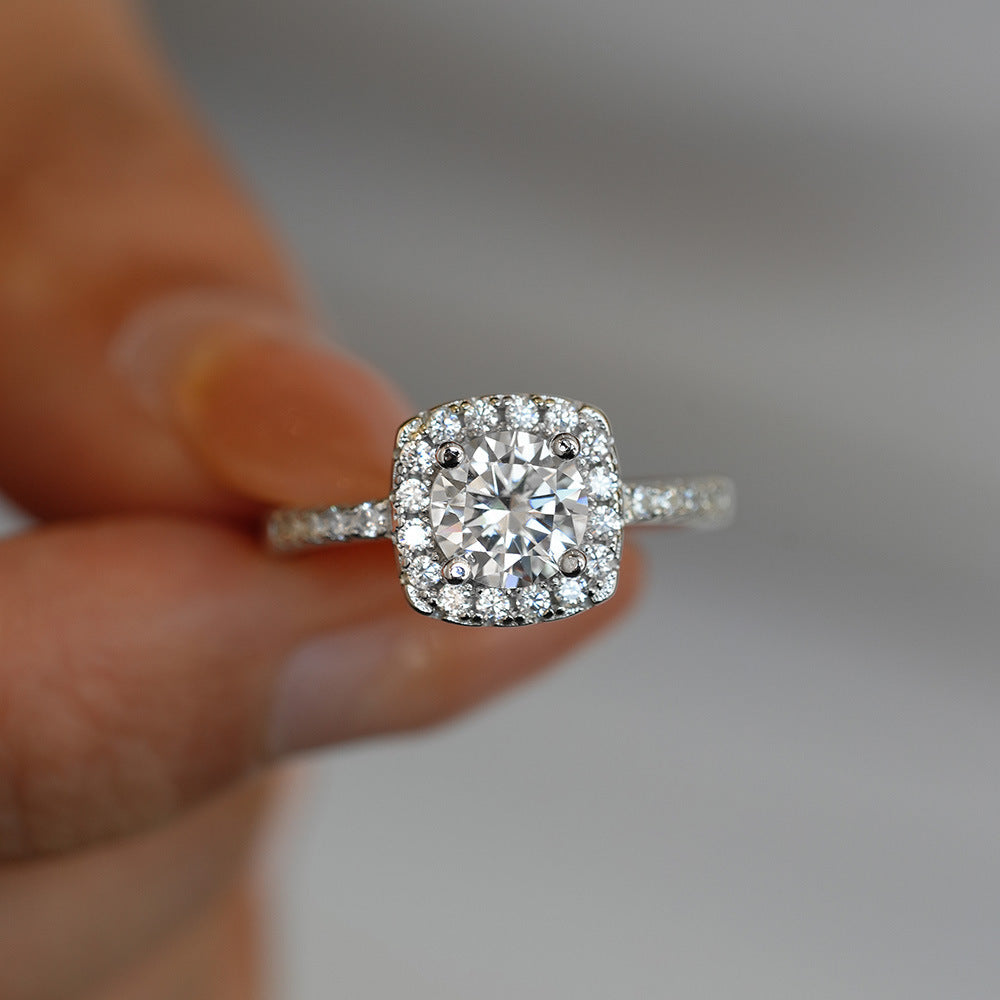 S925 Sterling Silver Plated Pt950 Gold Female 1 Karat Ring