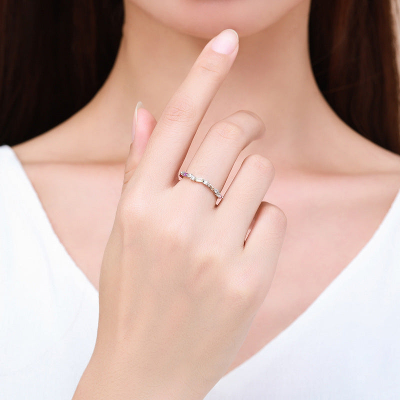 S925 Sterling Silver Hot Sale Rainbow Full Diamond Exquisite Ring