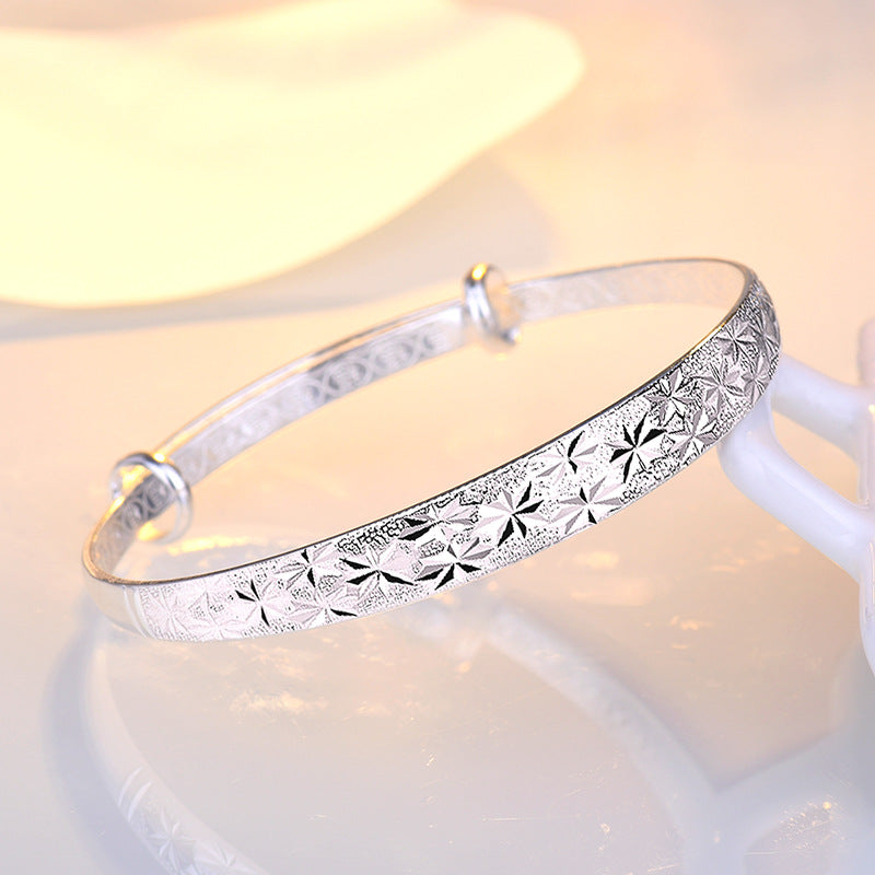 Simple Cooperized Silver Wide Bracelet For Women Personalized Opening