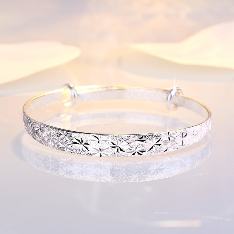 Simple Cooperized Silver Wide Bracelet For Women Personalized Opening
