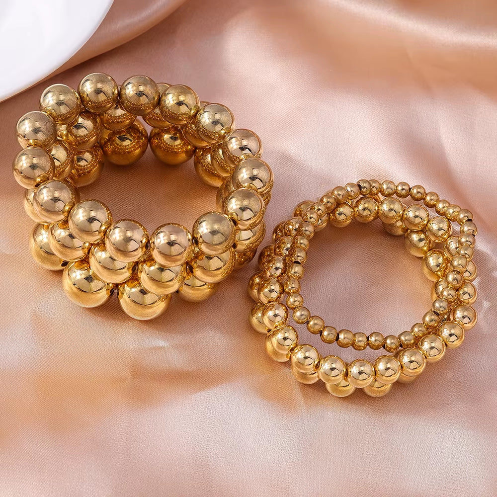 Aihua Trend Stretch Gold Sliver Color 6MM 8MM 12MM 16MM Stacked Ball Beaded Bracelet for Women Men round CCB Beads Bracelets