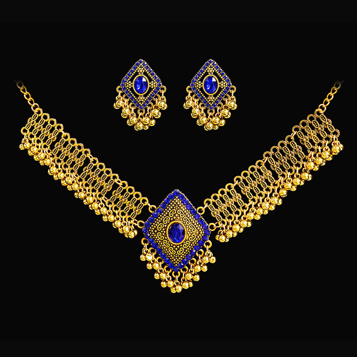 Retro Court French Pearl Water Drop Metal Necklace And Earrings Suite