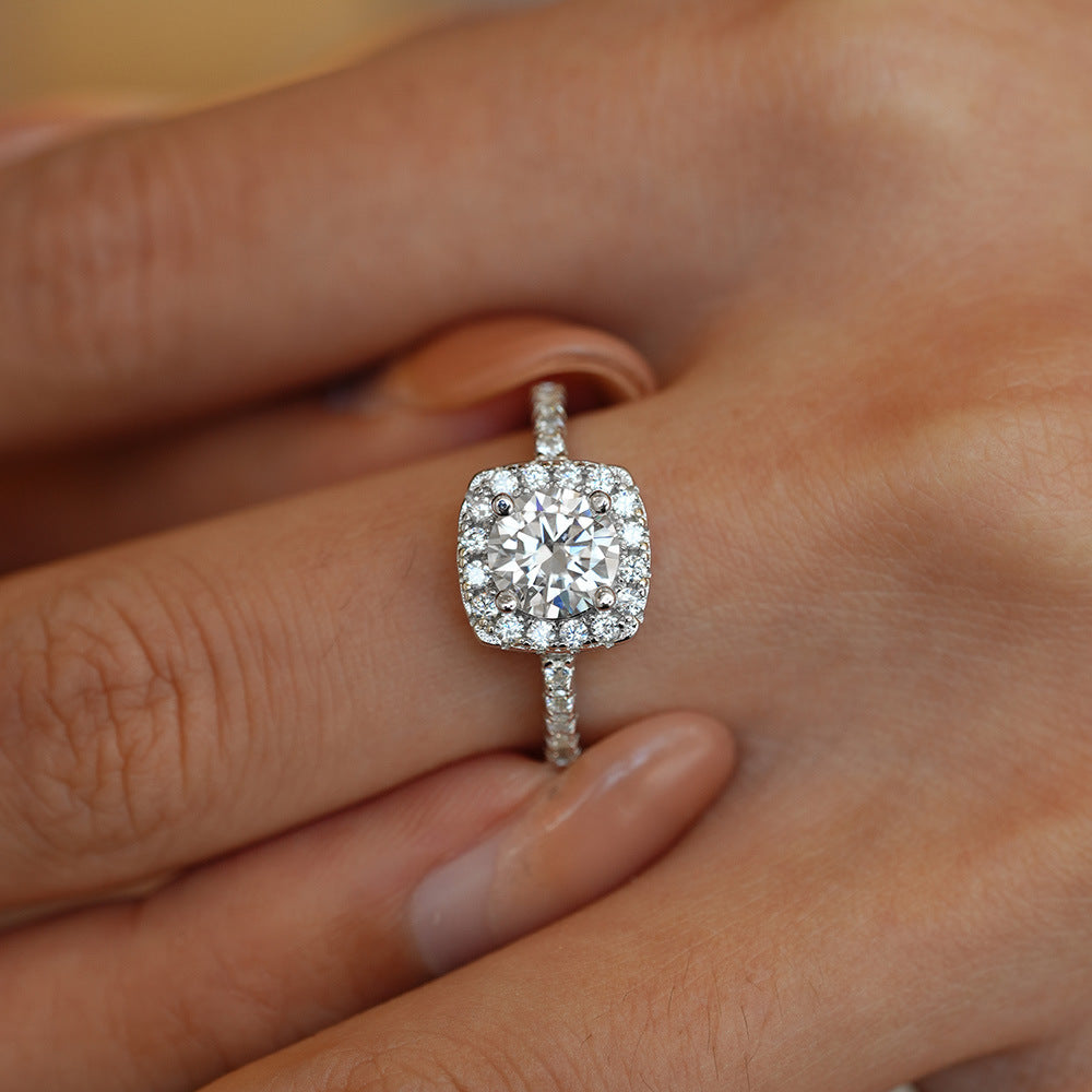 S925 Sterling Silver Plated Pt950 Gold Female 1 Karat Ring
