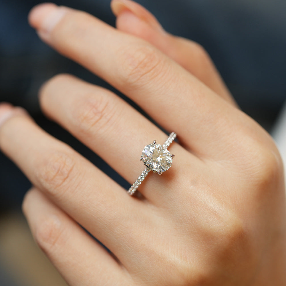 S925 Sterling Silver Egg-shaped Big Diamond Ring