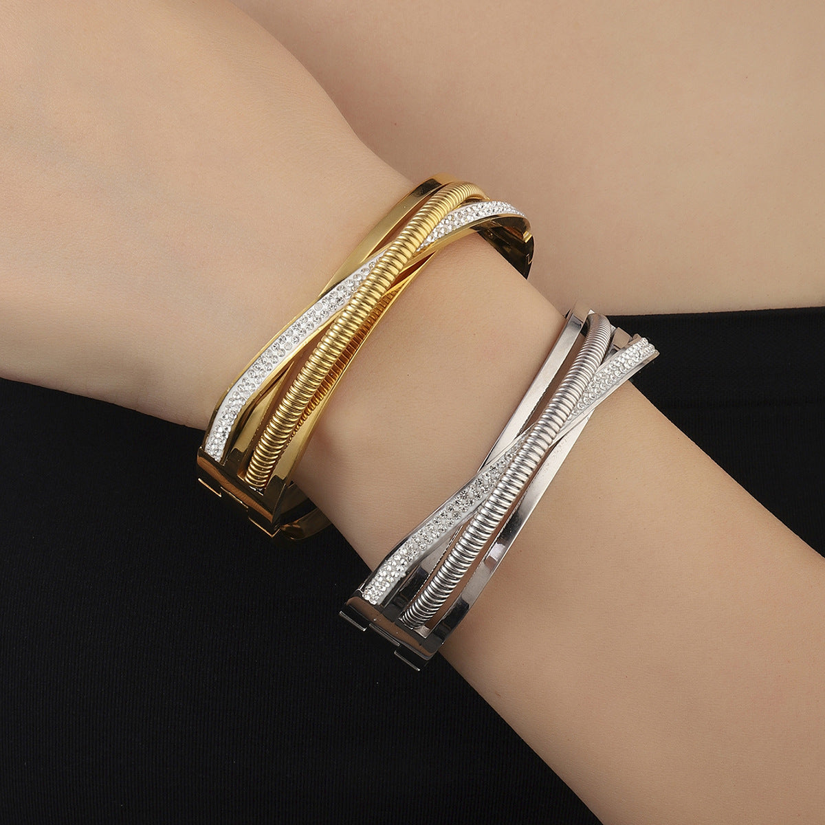 Women's Hollow Multi-layer Cross Diamond Titanium Steel Bracelet