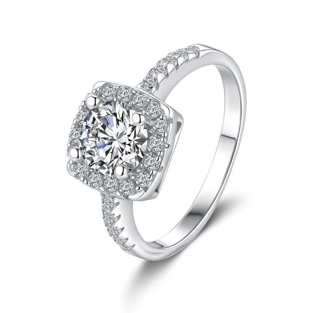 S925 Sterling Silver Plated Pt950 Gold Female 1 Karat Ring