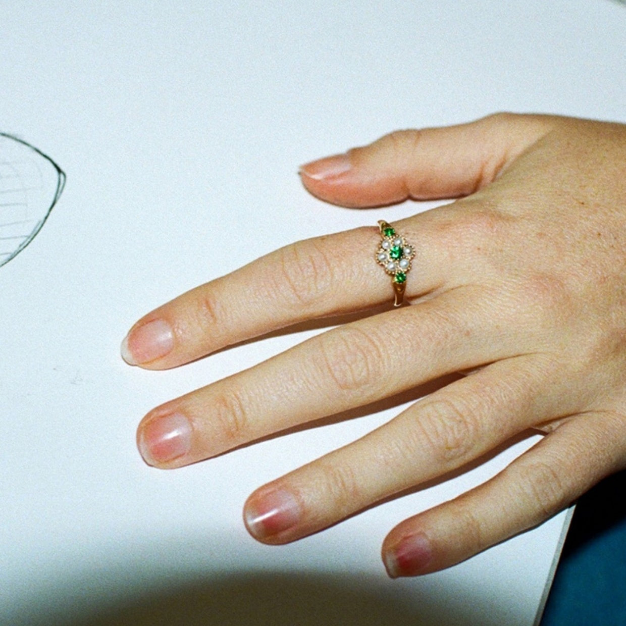 Pure Silver Pearl Zircon Inlaid Niche Retro French Ring