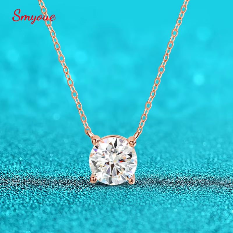 1-5CT Rose Gold Color Moissanite Necklace for Women D Color Sparkling Classic Lab Diamon Pendant Sterling Silver 925 GRA