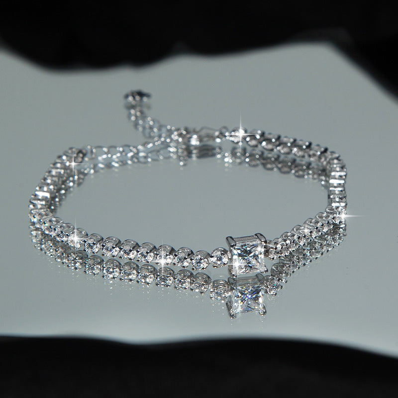 Sterling Silver S925 Moissanite Princess Square Bracelet High-grade D Color