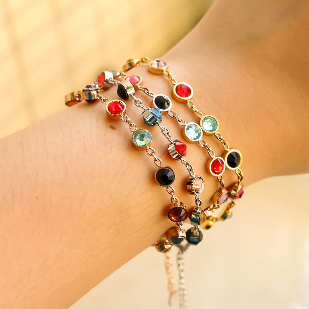 Simple Circle Geometric Zodiac Colorful Rhinestone Vintage Bracelet