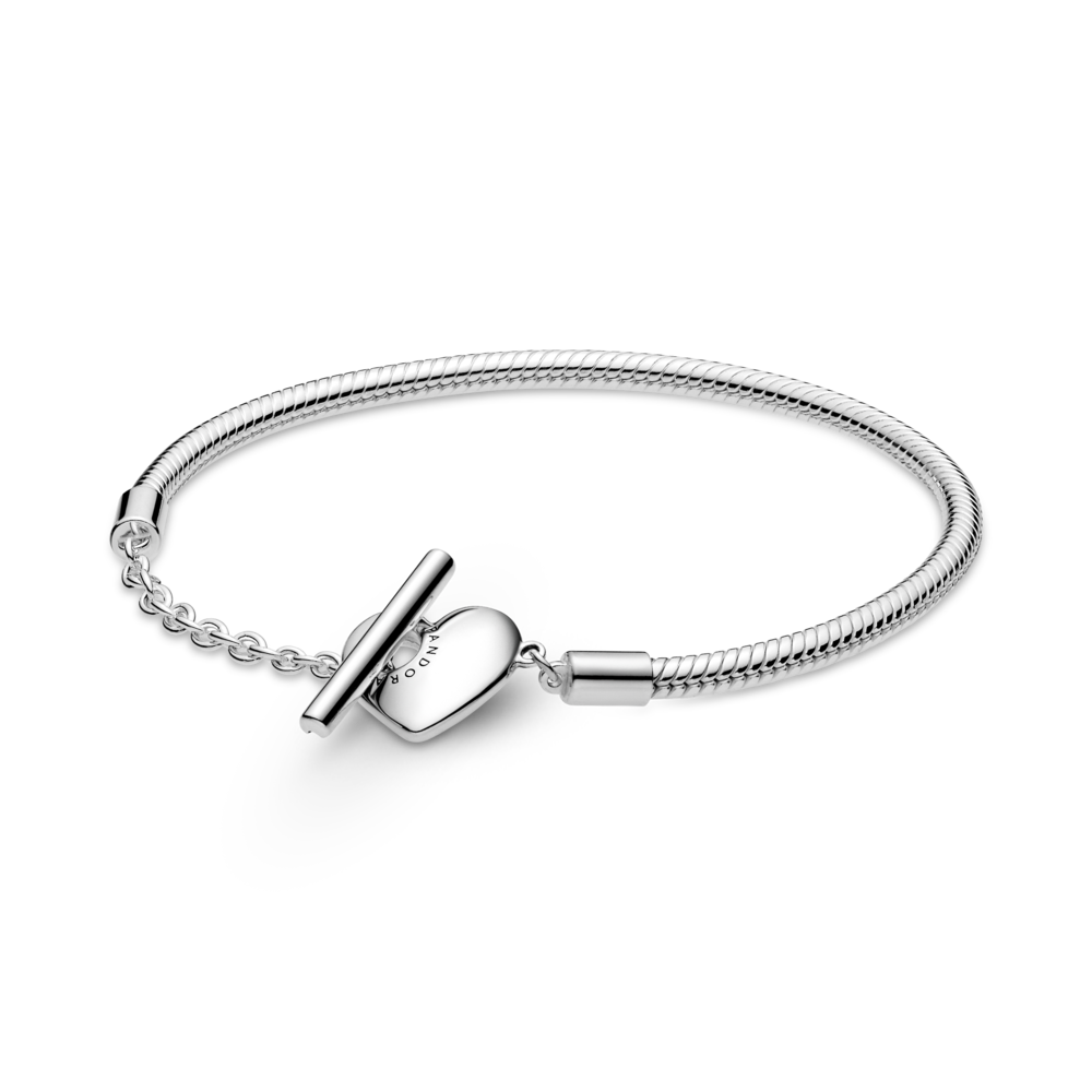 Pandora Pandora Moments Heart T-Bar Snake Chain Bracelet – Elegant Gift Jewelry Set