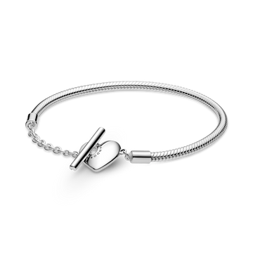 Pandora Pandora Moments Heart T-Bar Snake Chain Bracelet – Elegant Gift Jewelry Set