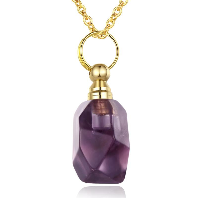 EUDORA Crystal Perfume Bottle Pendant Necklace for Essential Oils and Fragrance, Unique Natural Crystal for Aromatherapy, Amethyst Healing Jewelry