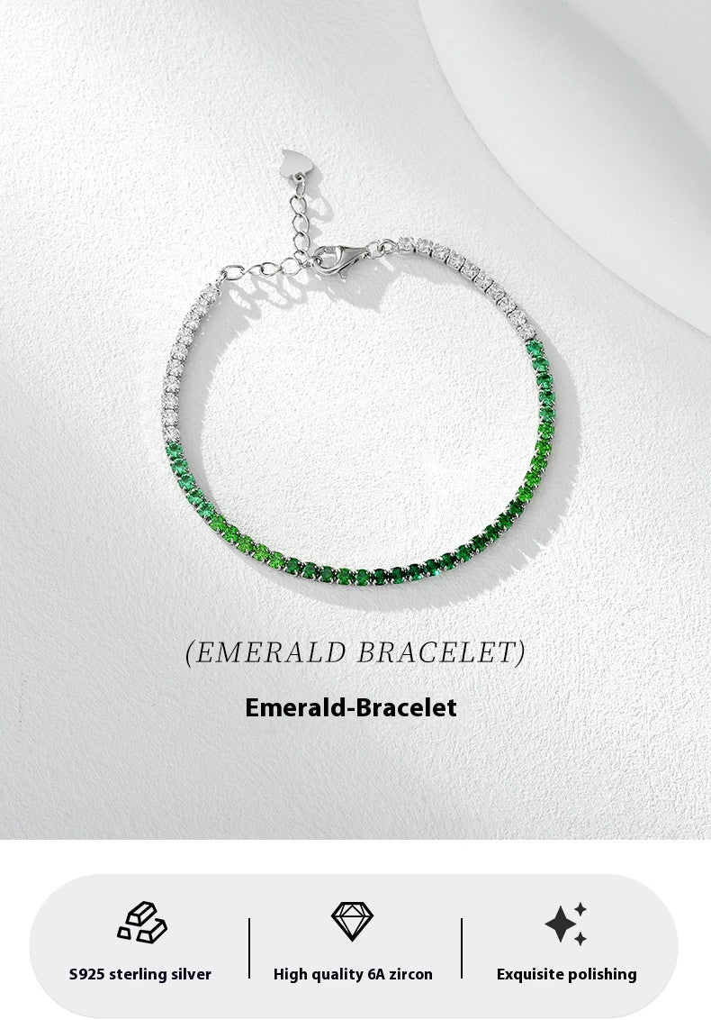 Diamond Color Zirconium Tennis Chain S925 Sterling Silver Single Row Inlaid Zircon Bracelet