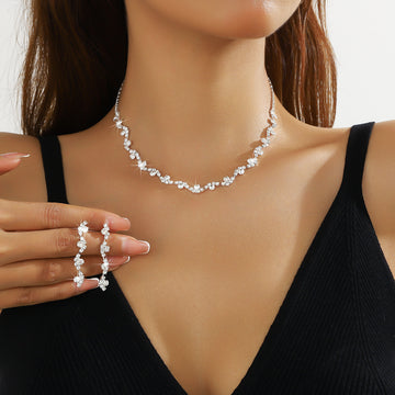 Fashion Elegant Rhinestone Ear Stud Necklace Women's Suit