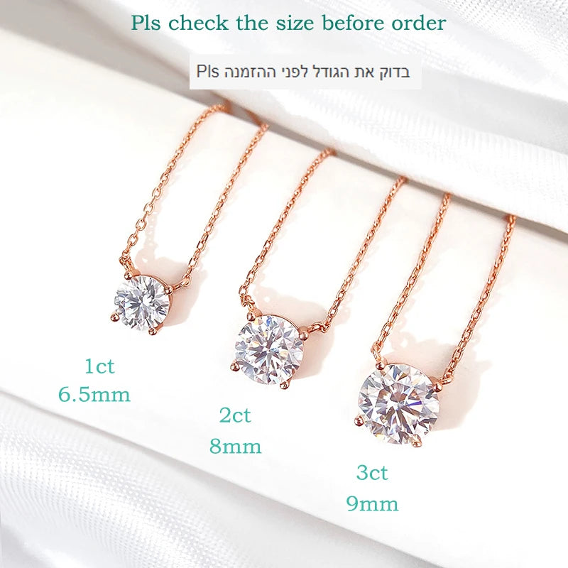 1-5CT Rose Gold Color Moissanite Necklace for Women D Color Sparkling Classic Lab Diamon Pendant Sterling Silver 925 GRA