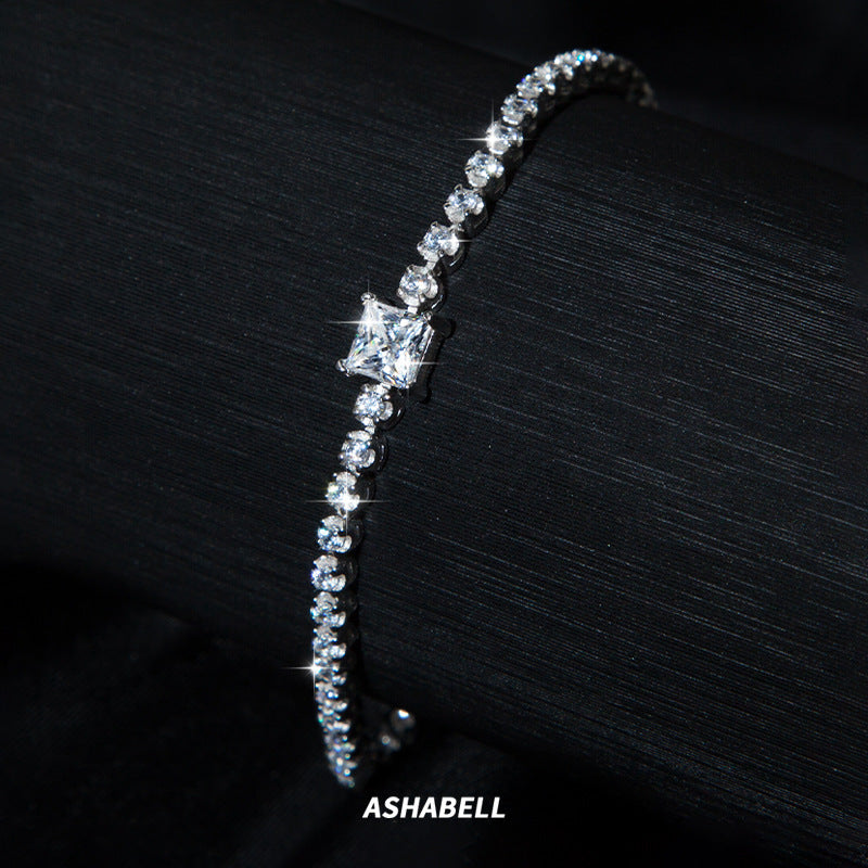 Sterling Silver S925 Moissanite Princess Square Bracelet High-grade D Color