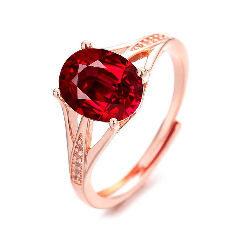 European And American Rose Gold Plated Pigeon Blood Red Zircon Ring