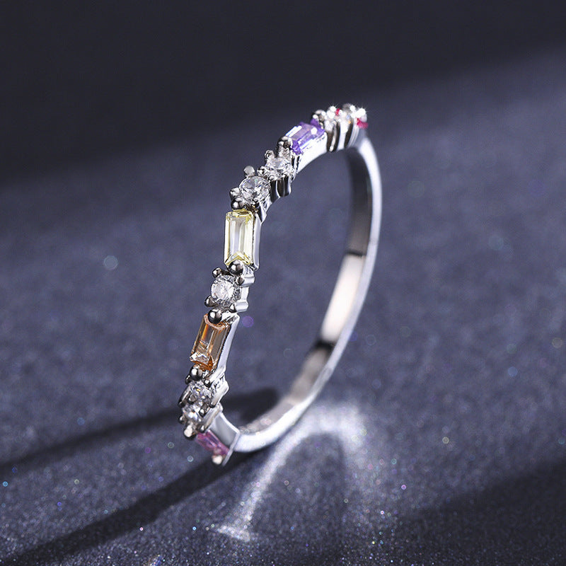 S925 Sterling Silver Hot Sale Rainbow Full Diamond Exquisite Ring