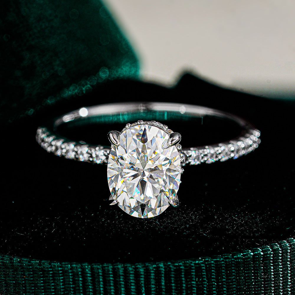 S925 Sterling Silver Egg-shaped Big Diamond Ring