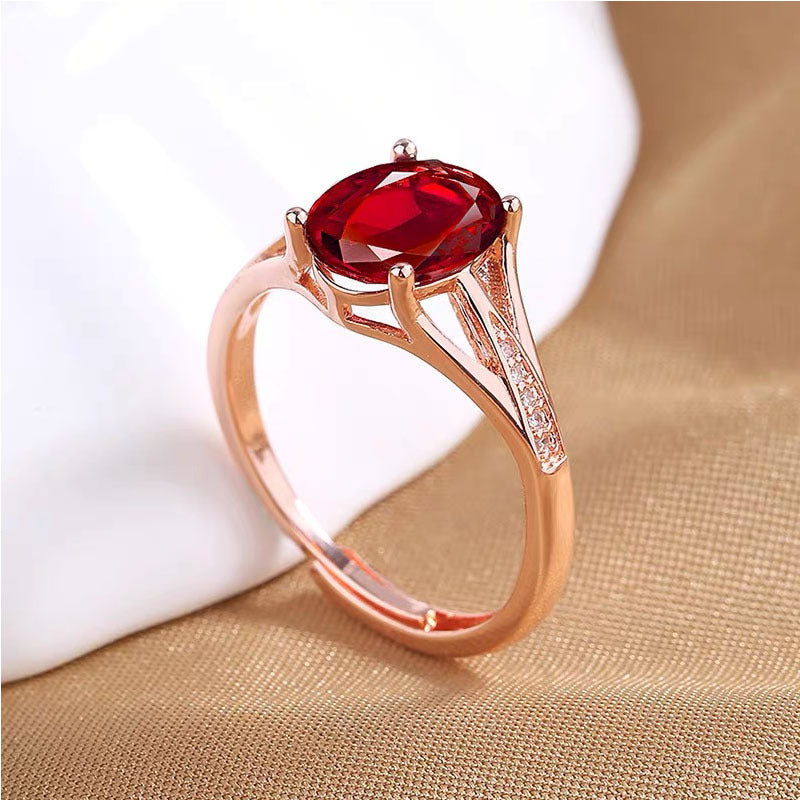 European And American Rose Gold Plated Pigeon Blood Red Zircon Ring