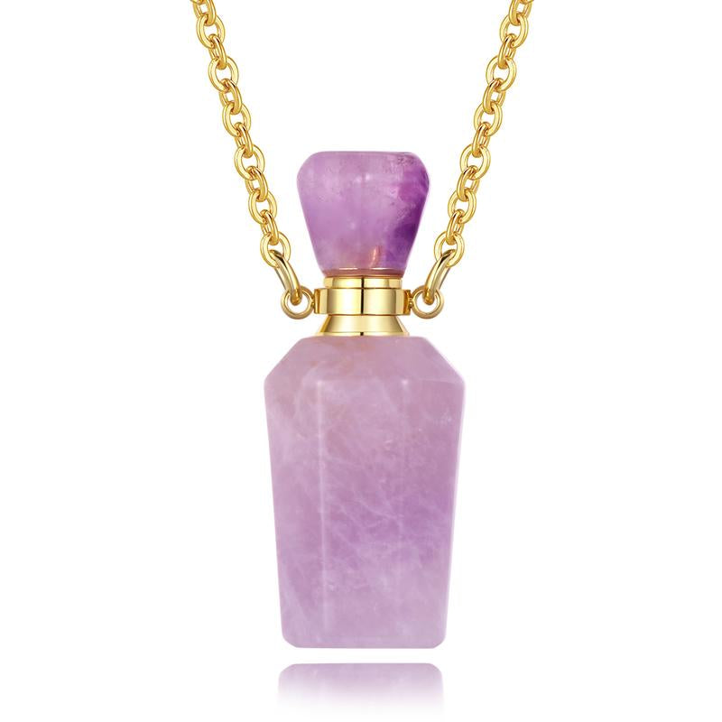 EUDORA Crystal Perfume Bottle Pendant Necklace for Essential Oils and Fragrance, Unique Natural Crystal for Aromatherapy, Amethyst Healing Jewelry