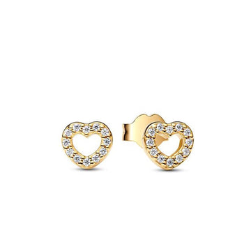 Pandora Gold-Plated Open Heart Stud Earrings – Elegant Gift Jewelry Set