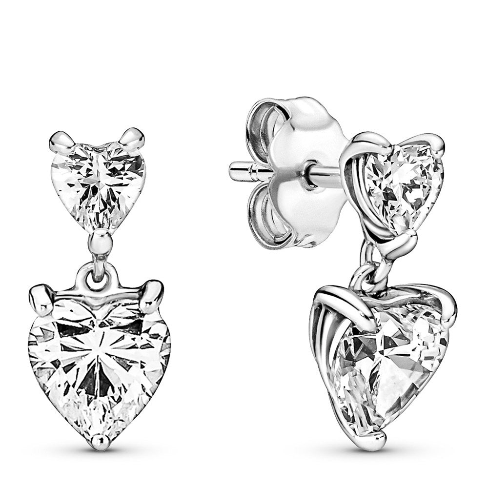 Pandora Double Heart Sparkling Stud Earrings – Elegant Gift Jewelry Set