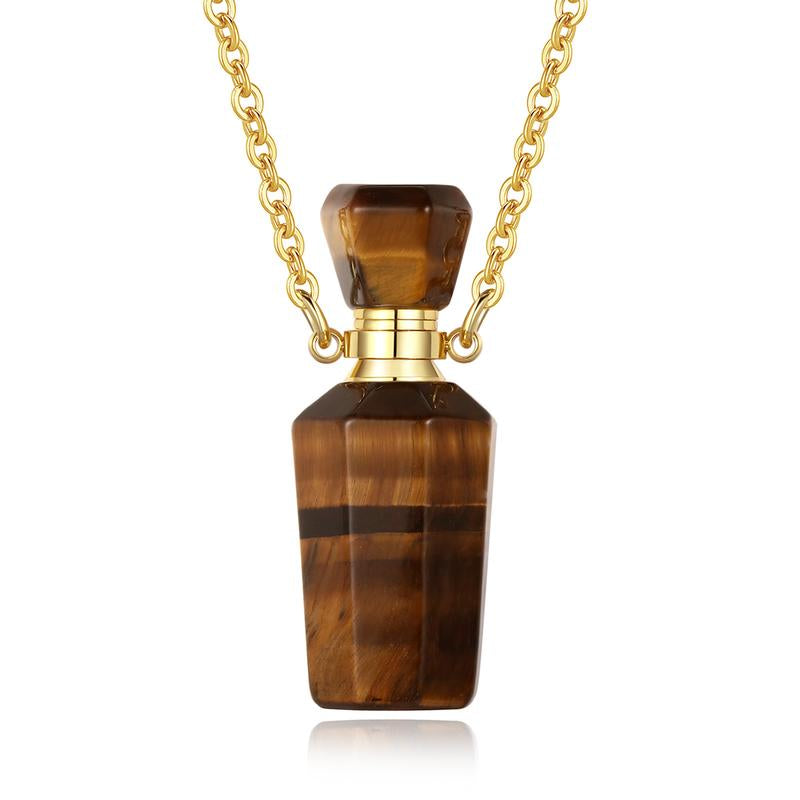 EUDORA Crystal Perfume Bottle Pendant Necklace for Essential Oils and Fragrance, Unique Natural Crystal for Aromatherapy, Amethyst Healing Jewelry