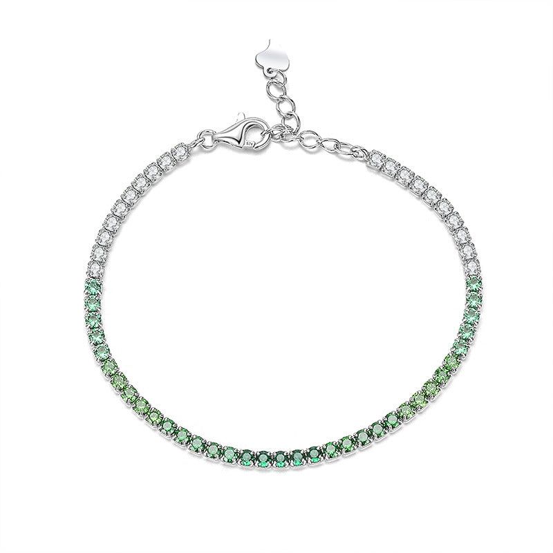 Diamond Color Zirconium Tennis Chain S925 Sterling Silver Single Row Inlaid Zircon Bracelet