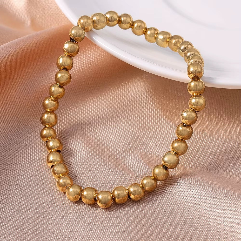 Aihua Trend Stretch Gold Sliver Color 6MM 8MM 12MM 16MM Stacked Ball Beaded Bracelet for Women Men round CCB Beads Bracelets