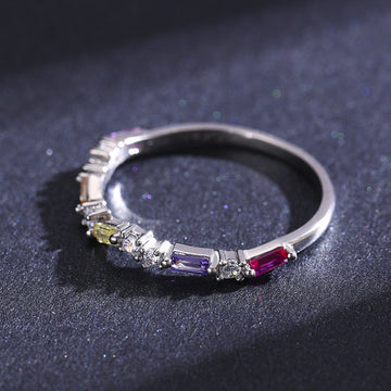 S925 Sterling Silver Hot Sale Rainbow Full Diamond Exquisite Ring