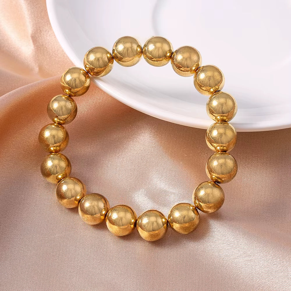 Aihua Trend Stretch Gold Sliver Color 6MM 8MM 12MM 16MM Stacked Ball Beaded Bracelet for Women Men round CCB Beads Bracelets