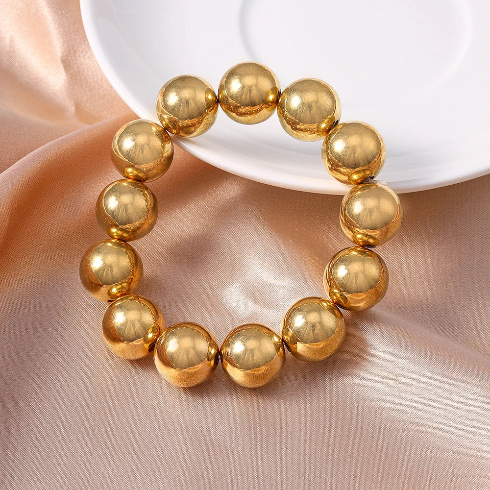 Aihua Trend Stretch Gold Sliver Color 6MM 8MM 12MM 16MM Stacked Ball Beaded Bracelet for Women Men round CCB Beads Bracelets