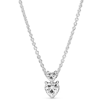 Pandora Double Heart Pendant Sparkling Collier Necklace – Elegant Gift Jewelry Set