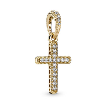 Pandora 14k Gold Sparkling Cross Dangle Pendant Charm – Elegant Gift Jewelry Set