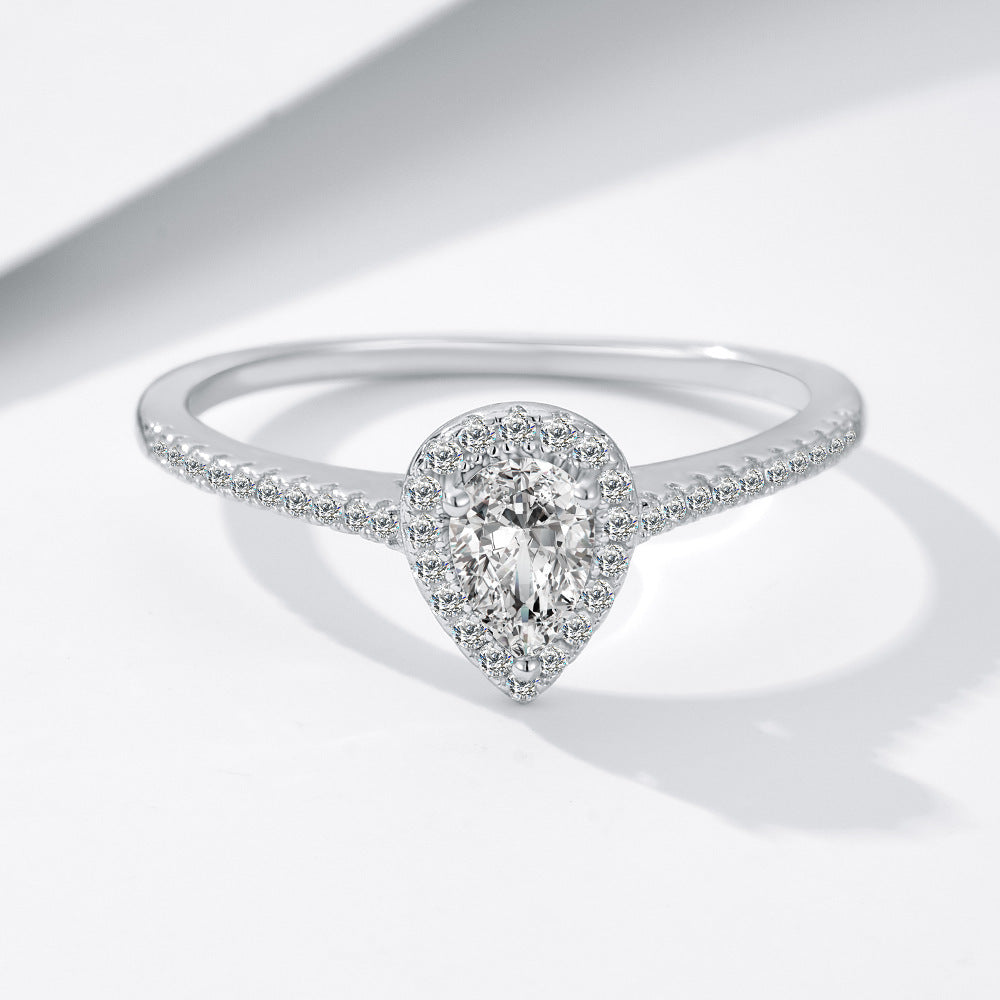 S925 Sterling Silver Three-claw Water Drop Moissanite Ring