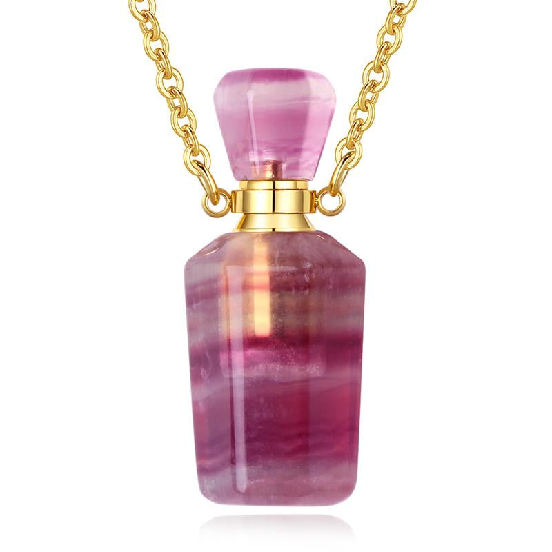 EUDORA Crystal Perfume Bottle Pendant Necklace for Essential Oils and Fragrance, Unique Natural Crystal for Aromatherapy, Amethyst Healing Jewelry