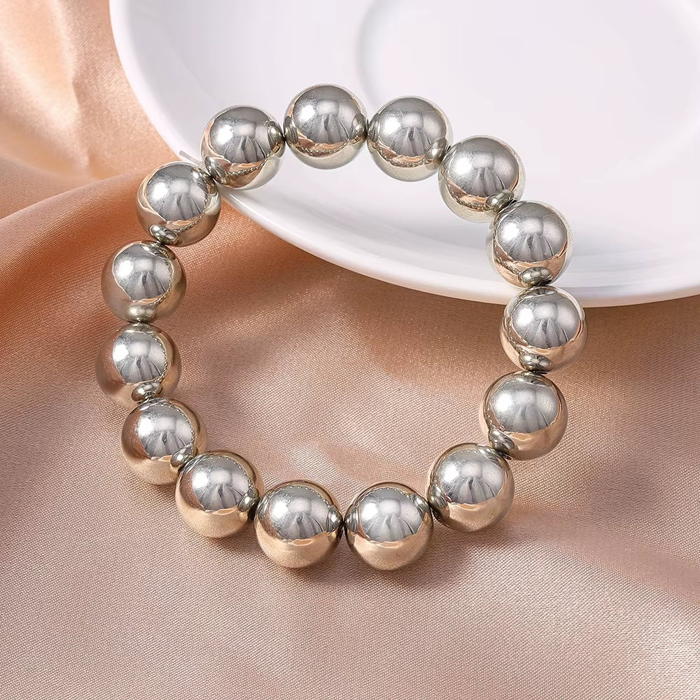 Aihua Trend Stretch Gold Sliver Color 6MM 8MM 12MM 16MM Stacked Ball Beaded Bracelet for Women Men round CCB Beads Bracelets