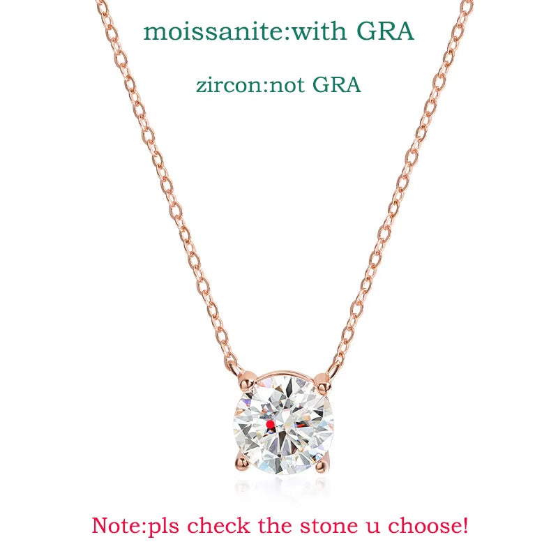 1-5CT Rose Gold Color Moissanite Necklace for Women D Color Sparkling Classic Lab Diamon Pendant Sterling Silver 925 GRA