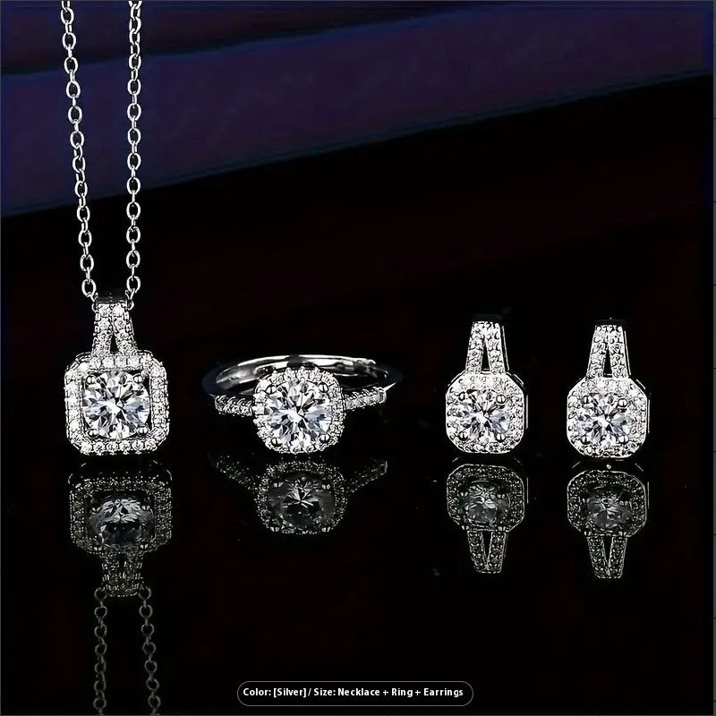 S925 Sterling Silver Natural Stone Earrings Set Necklace