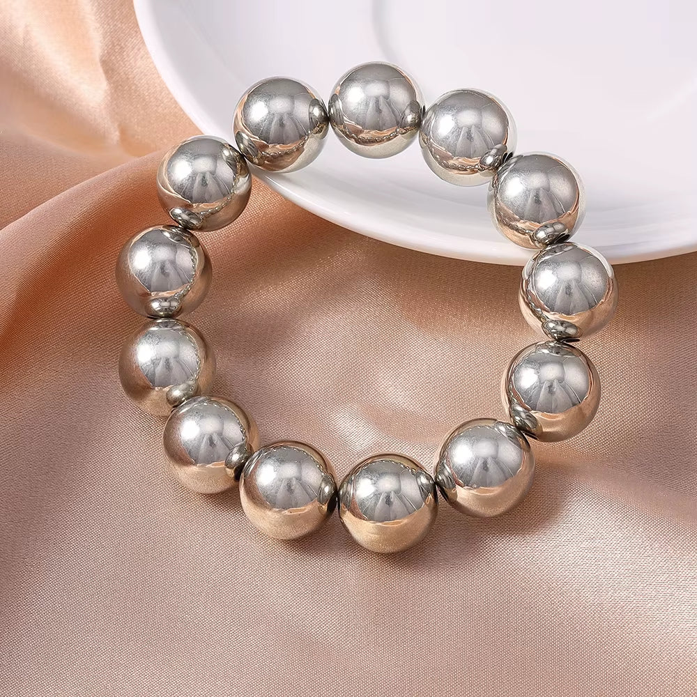 Aihua Trend Stretch Gold Sliver Color 6MM 8MM 12MM 16MM Stacked Ball Beaded Bracelet for Women Men round CCB Beads Bracelets