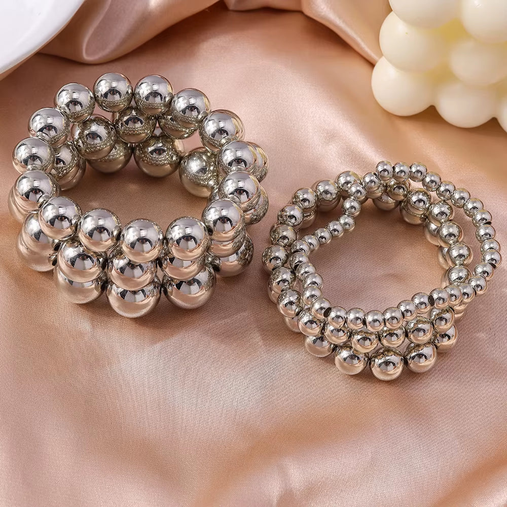 Aihua Trend Stretch Gold Sliver Color 6MM 8MM 12MM 16MM Stacked Ball Beaded Bracelet for Women Men round CCB Beads Bracelets
